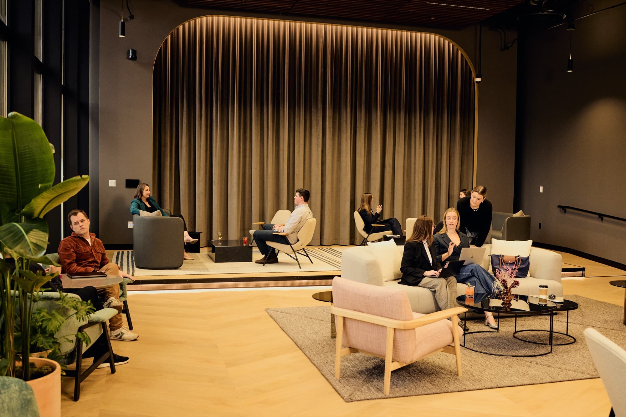 Glass-walled pre-function gallery